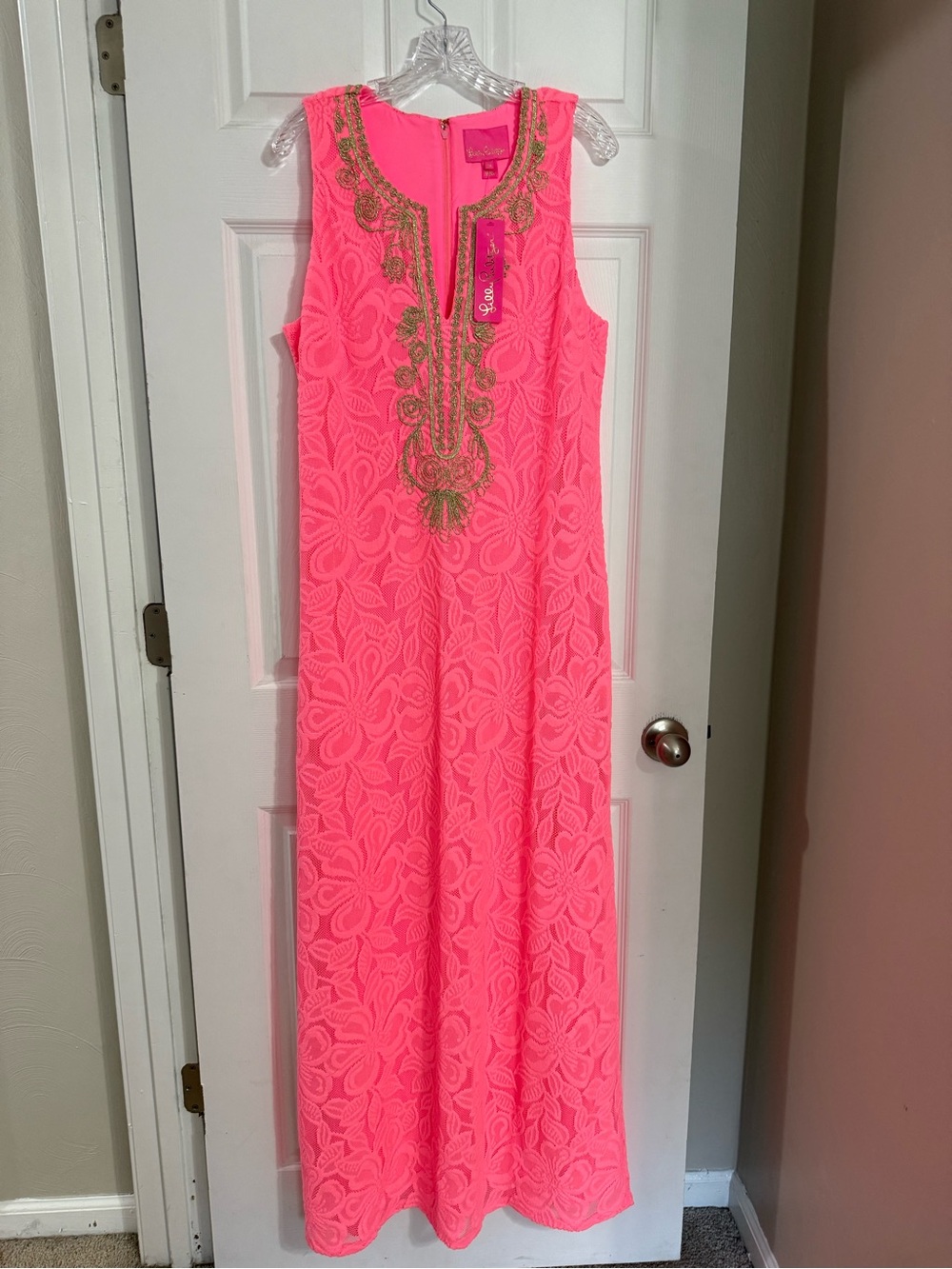Lilly Pulitzer Carlotta Coral Maxi Dress with Gold Embellished Neckline NWT - Picture 5 of 10